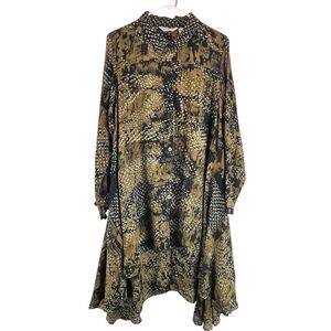 LYNG Long Tunic Dress Batik Print Handkerchief Hem Pockets Art-to-Wear 20 / 2X